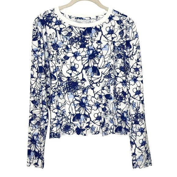 Maeve Sonal Nathwani Shirt Womens XS White Blue Floral Print Long Sleeve Cotton - Picture 1 of 5
